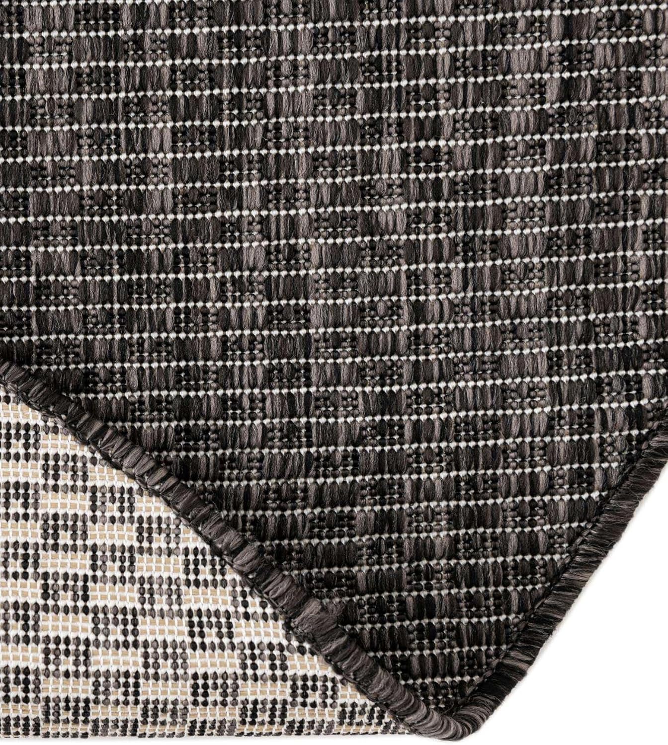 Unique Loom Collection Casual Transitional Solid Heathered Indoor/Outdoor Flatweave Area Rug (2' 2" x 3' 7" Hearth, Black/Ivory)