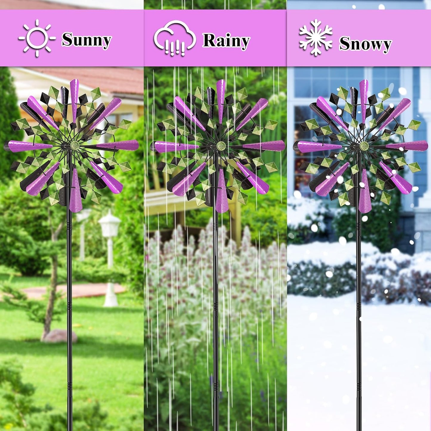 Large Wind Spinners Outdoor, 23.6" W x 79.4" H Metal Yard Wind Sculptures, 360 Degrees Kinetic Spinner Windmills Garden Art Decor Pinwheels for Outside Patio Lawn (Purple+Green)