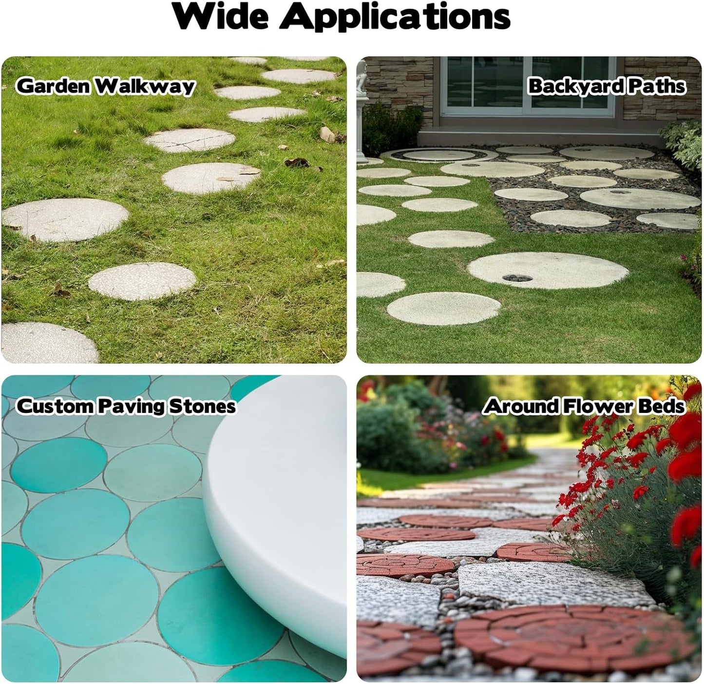 2 Size Round Stepping Stone Molds, 6 Pcs 10''/ 11.2'' Reusable Concrete Mold for Garden Stepping Stones Large Tray for Concrete and Stained Glass for Garden Walk Way Black