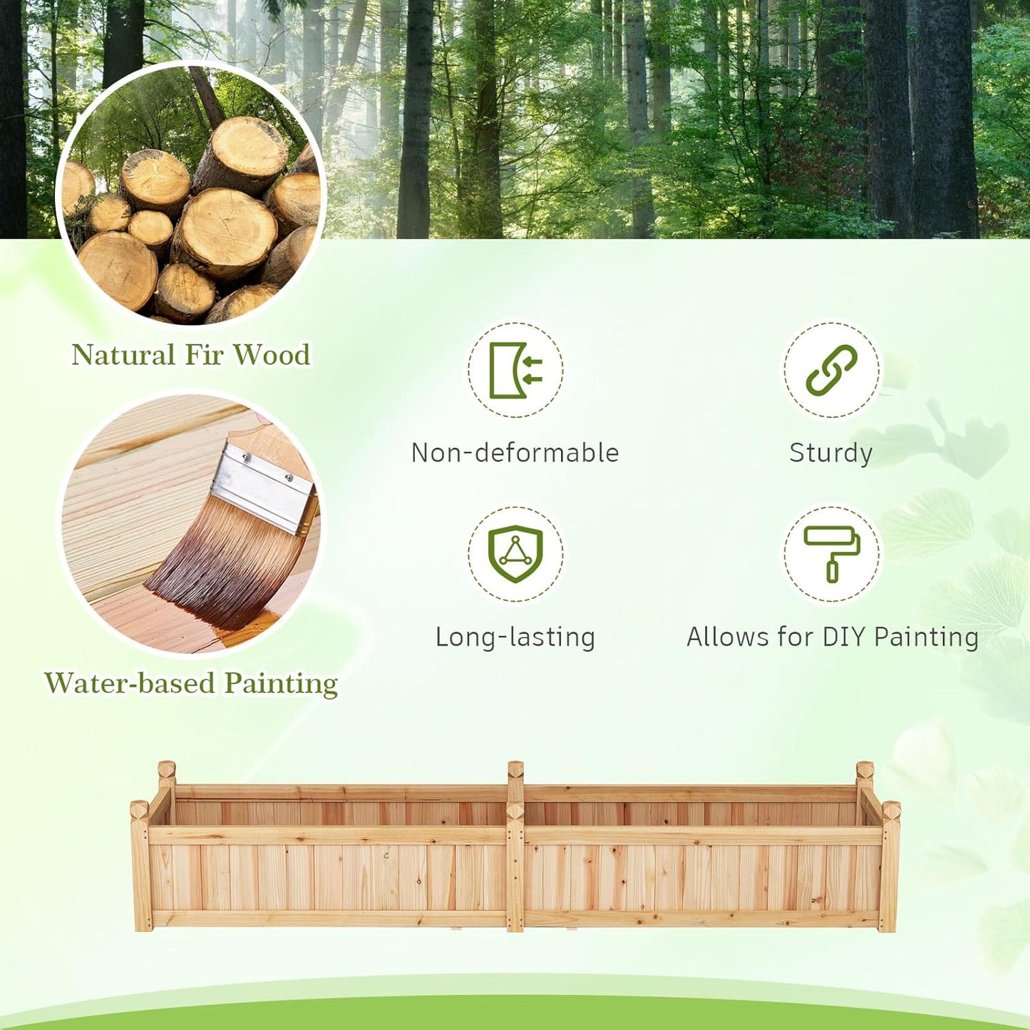 HAPPYGRILL Raised Garden Bed, Wooden Elevated Garden Box w/8 Drain Holes, Detachable Bottom Panels, Liner for Flowers Vegetables Herbs Fruits, Outdoor Planter Box for Backyard Lawn, 89" x 23.5" x 16"