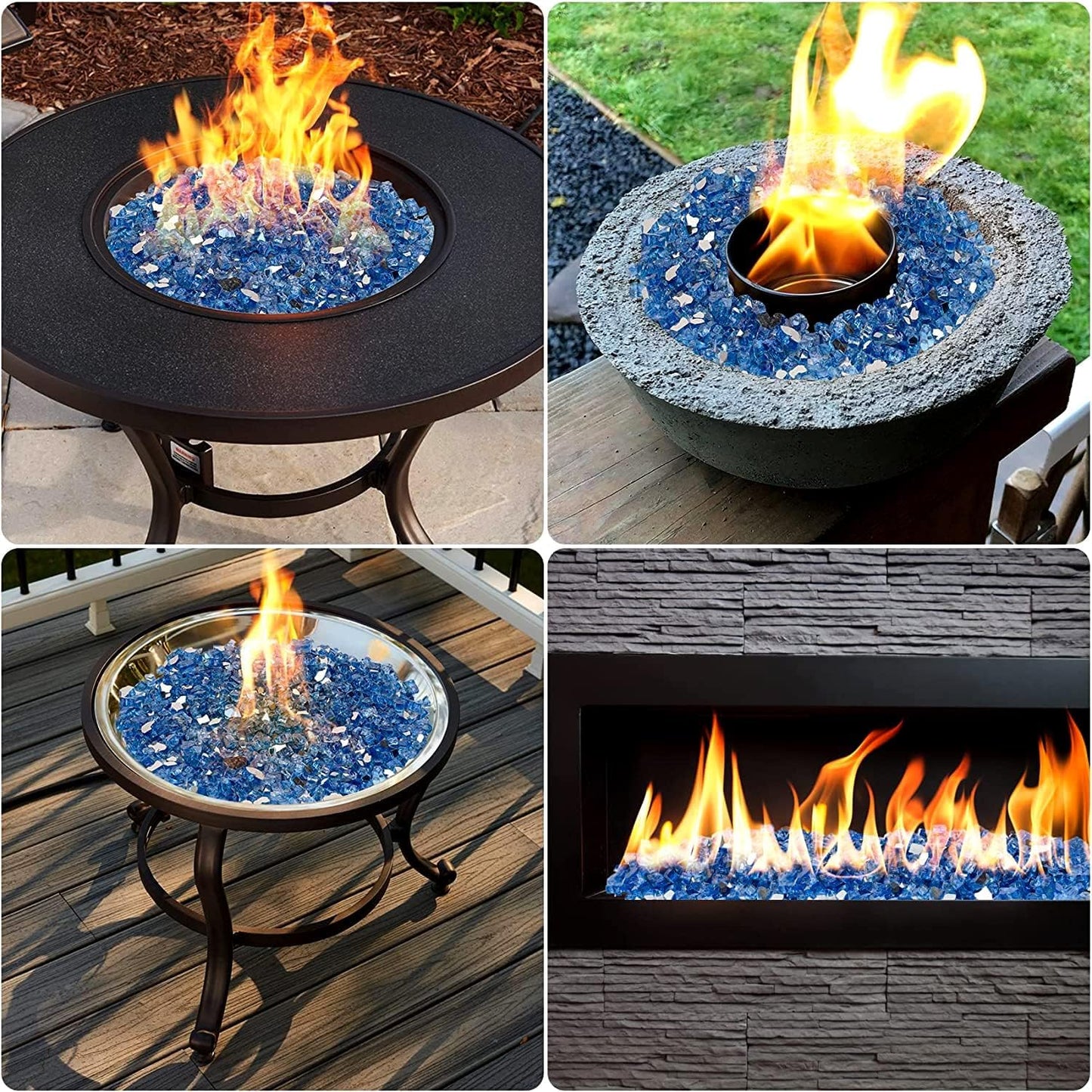 Mr. Fireglass 10 Pounds Fire Glass - 1/4 Inch High Luster Reflective Tempered Glass Rocks for Fireplace Fire Pit Table and Landscaping, Pacific Blue