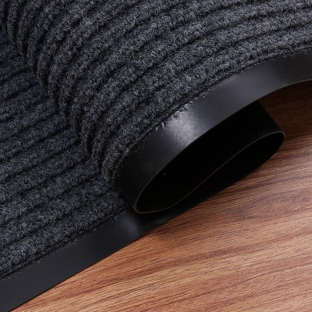Fani Heavy Duty Large Grey Striped Floor Door Mat - Waterproof Low Profile Home Rug with Anti-Skid Rubber Back (Gray, 23" x 35")