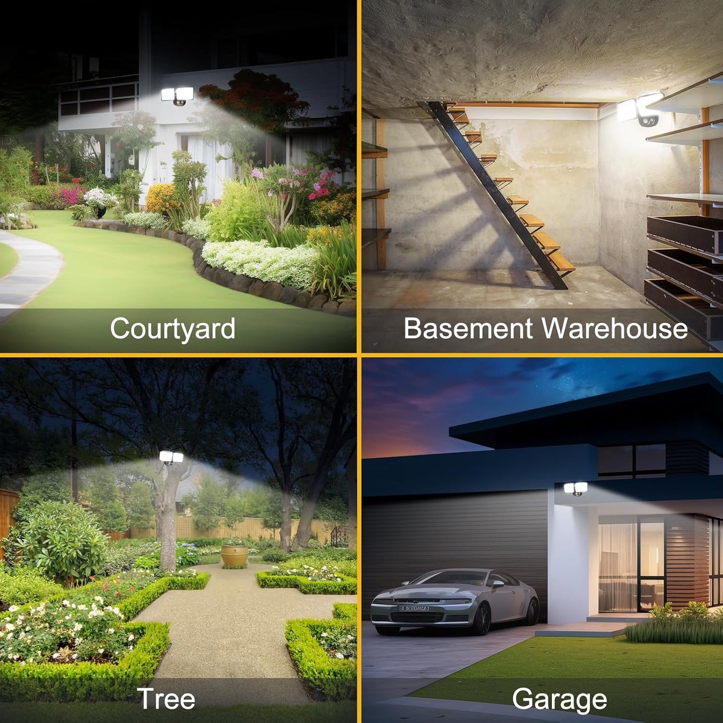 Rechargeable Battery-Powered Motion Light (1-3 Months Endurance), 2500LM Standard & 4000LM High-Brightness Dual Modes, USB Charging Outdoor LED Flood Light for Garage,Yard,Patio,Garden (Brown) 2 Packs