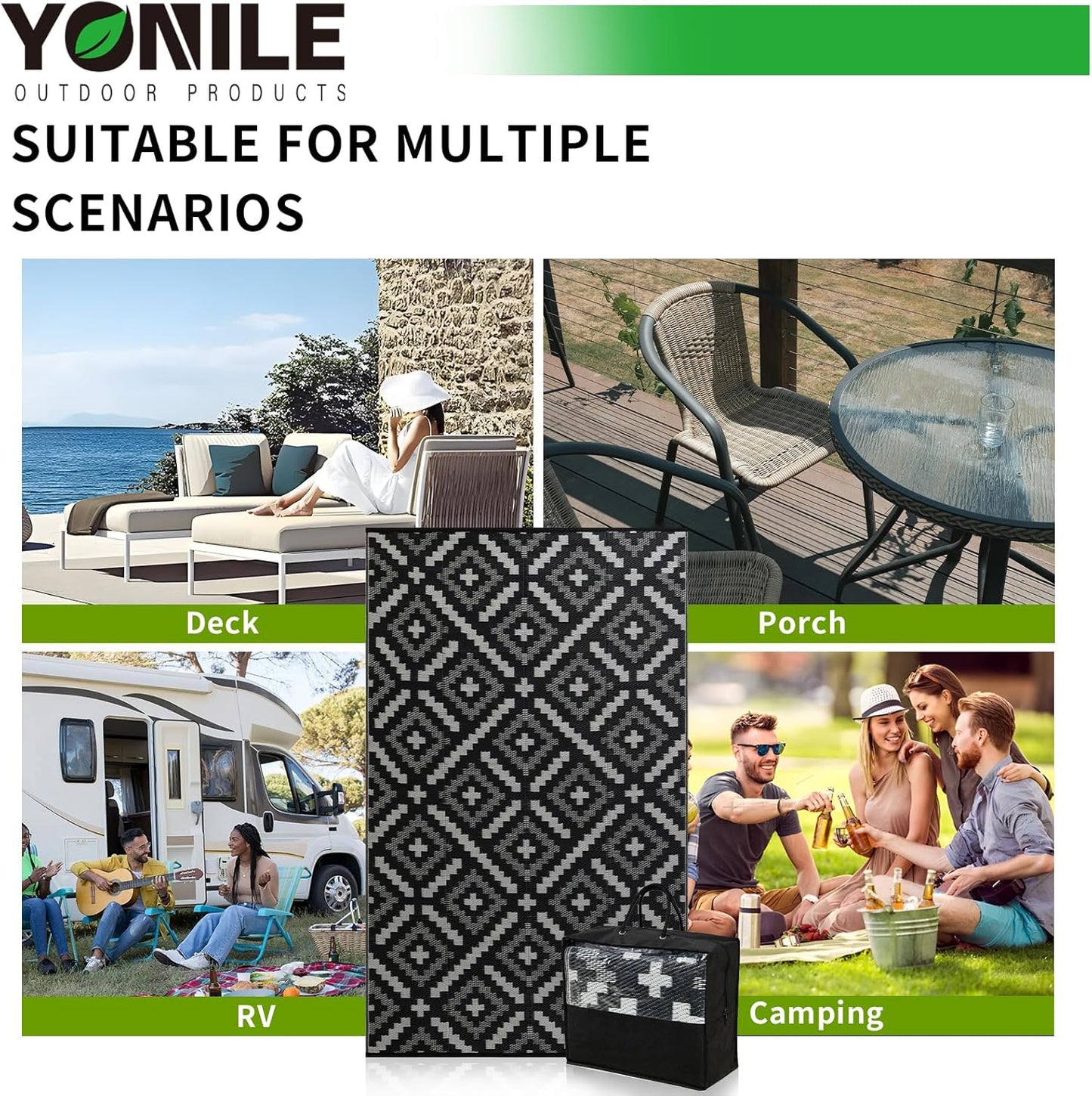 Outdoor Rug 6x9 ft Waterproof, Reversible Outdoor Plastic Straw Rug for Patios Clearance, Outdoor Area Rug Carpet RV Mat for Camping Backyard Deck Porch