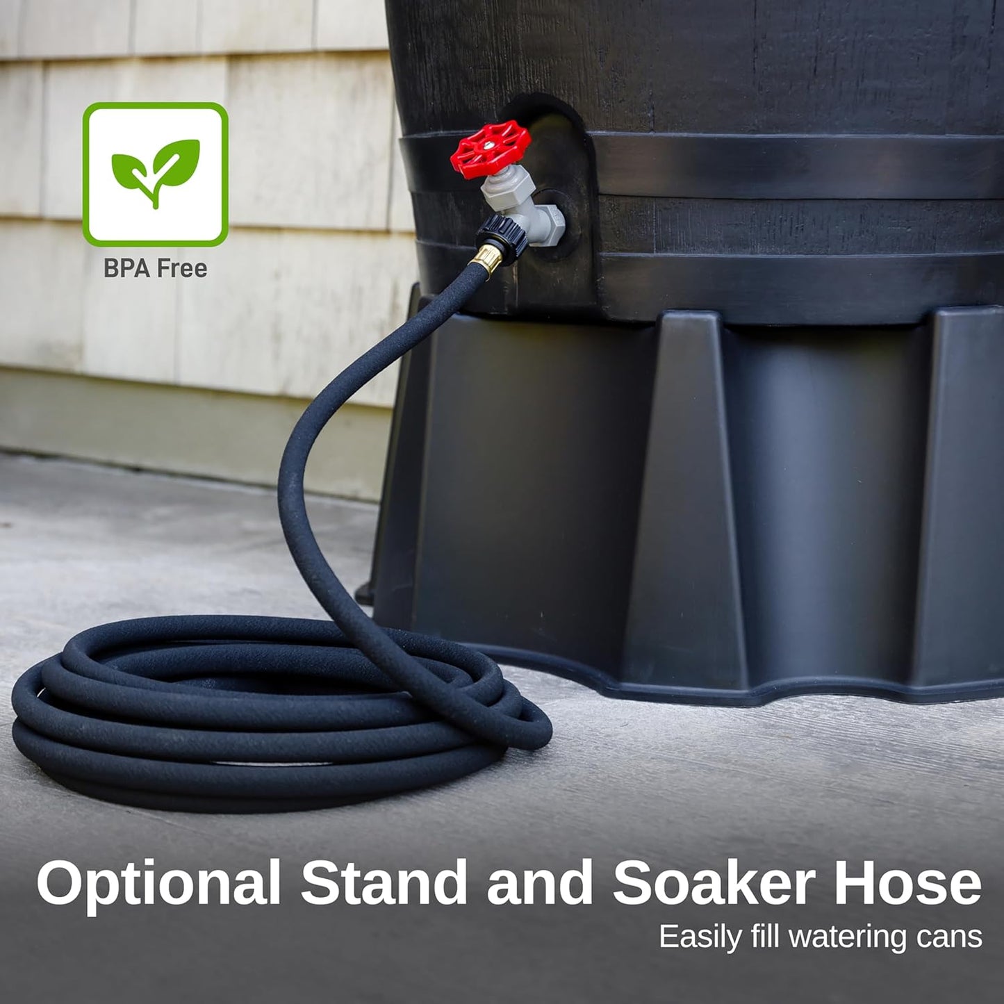 50-Gallon ECO Rain Barrel Made with 100% Recycled Plastic, Flat Back Rain Water Collection Barrel, Link Kit Included, Black (2 Pack)