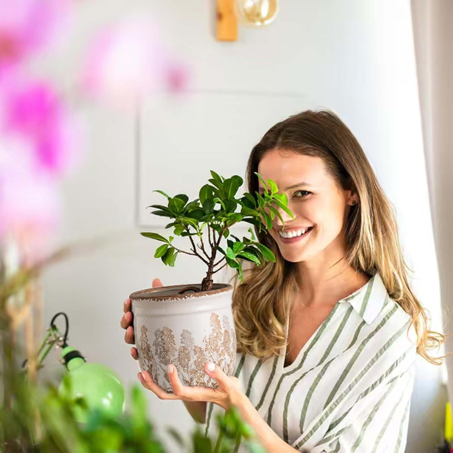 Set of 2 Ceramic Planters for Indoor Plants, 4.7+5.7 Inch Vintage Pots without Drainage Hole , Pastoral Rustic Planter Set, Decorative Ceramic Plant Pots for Flower, Indoor Planter Pots for Home Decor