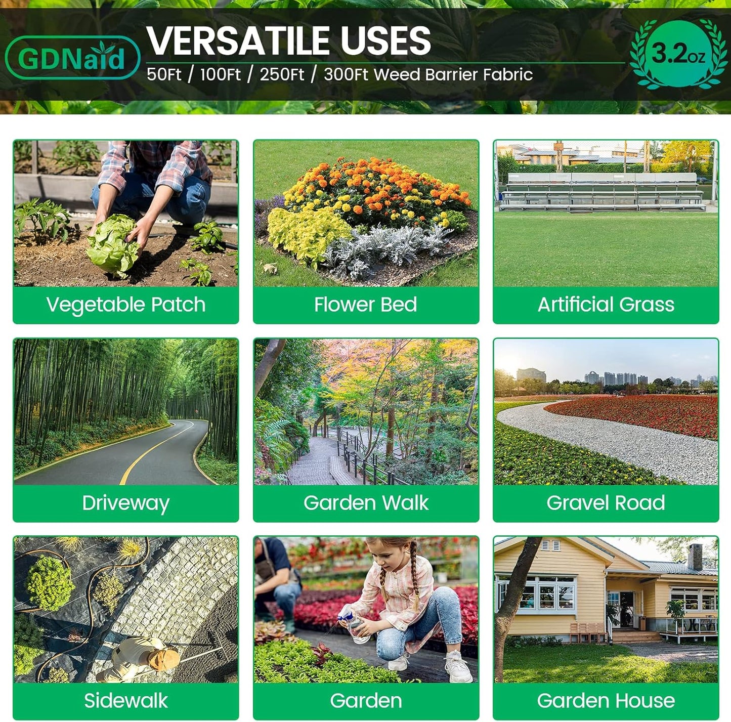 4ftx50ft Weed Barrier Landscape Fabric Heavy Duty, Premium 3.2oz Weed Barrier Fabric Weed Tarp, Weed Fabric, Garden Landscaping Fabric