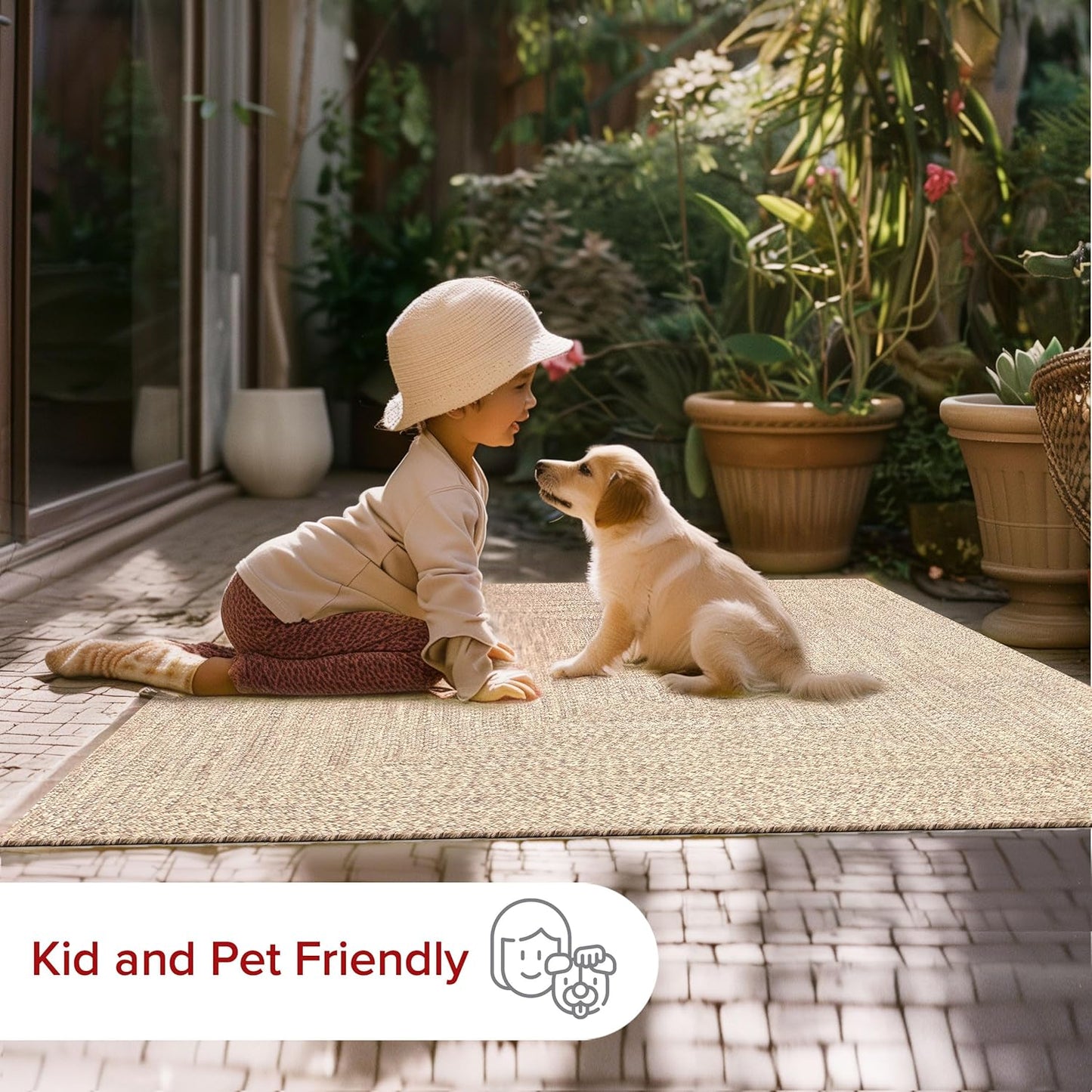 nuLOOM 2' x 3' Solid Hand Braided Indoor/Outdoor Area Rug, Pet-Friendly, High Traffic, Weather Resistant, for Patio, Balcony, Bedroom, Living Room, Dining Room, Wynn Tan