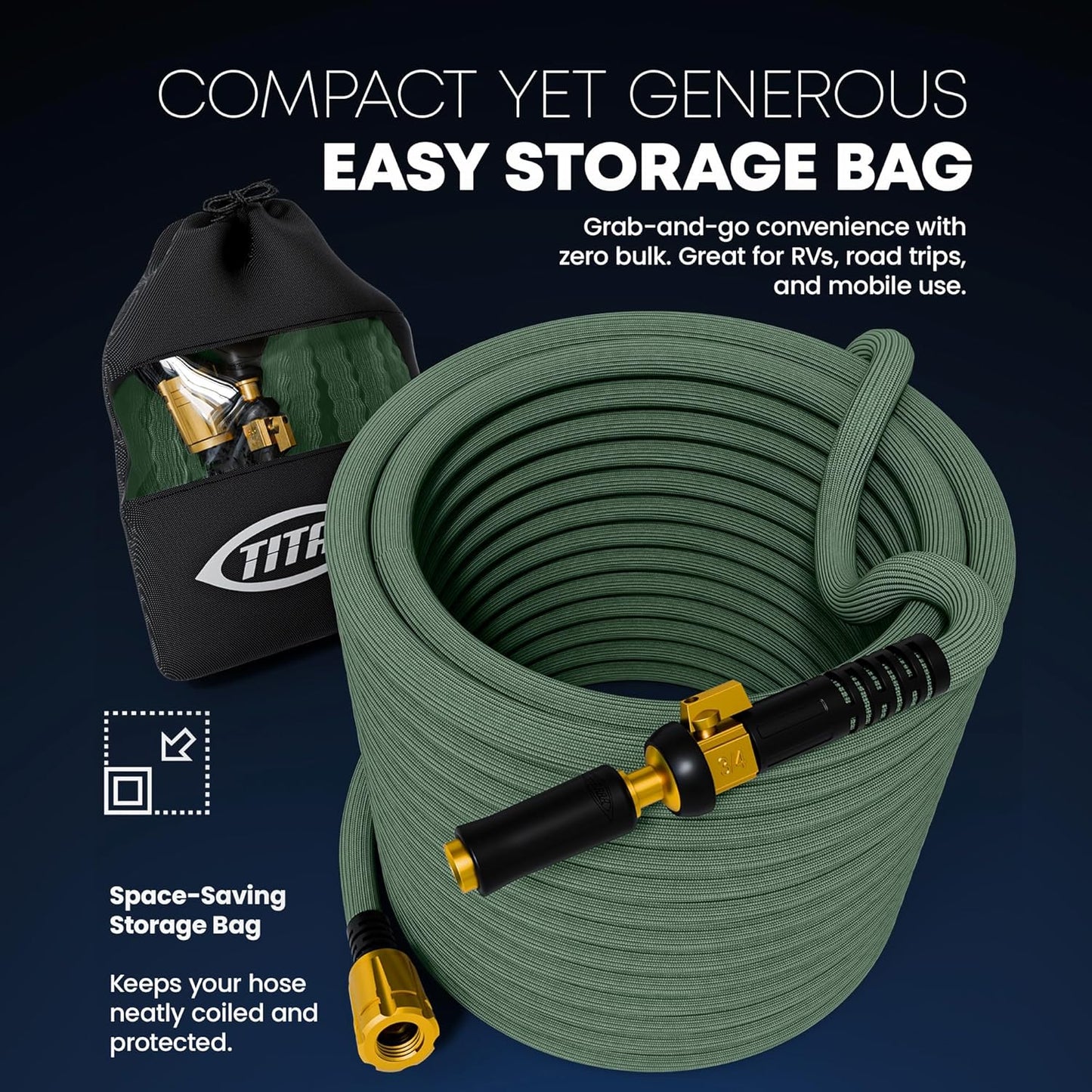 TITAN Flexible Garden Hose 10FT – Ultra Lightweight, Heavy Duty Water Hose with Brass Fittings & Jet Nozzle – Kink-Free, Non-Expanding, Durable Fabric Hose for Yard, Lawn, Car Wash, Outdoor Use