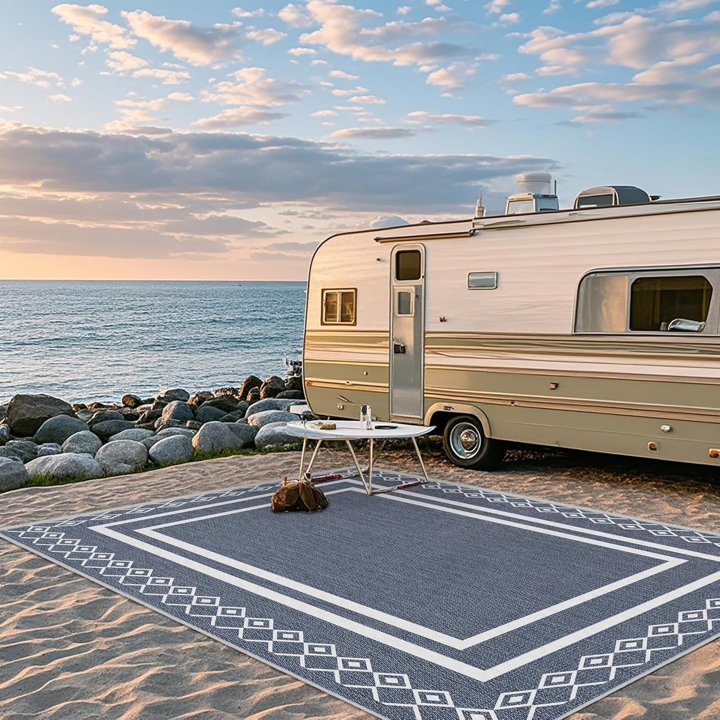 Outdoor Patio Rug, Outside Rectangular Carpet, Moroccan Geometric Rugs, Washable Large Indoor Outdoor Rug Mats for RV, Picnic, Backyard, Deck, Balcony, Porch, Beach 5'x8'