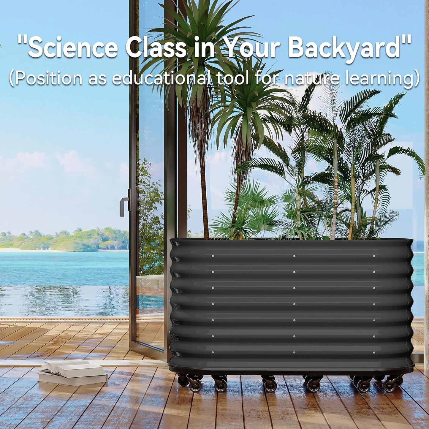 59x24x28in Galvanized Raised Garden Bed with Wheels & Water Reservoir – Durable Outdoor Planter Box, Elevated Raised Beds for Gardening, Portable Garden Box for Indoor/Outdoor Plants, Gray