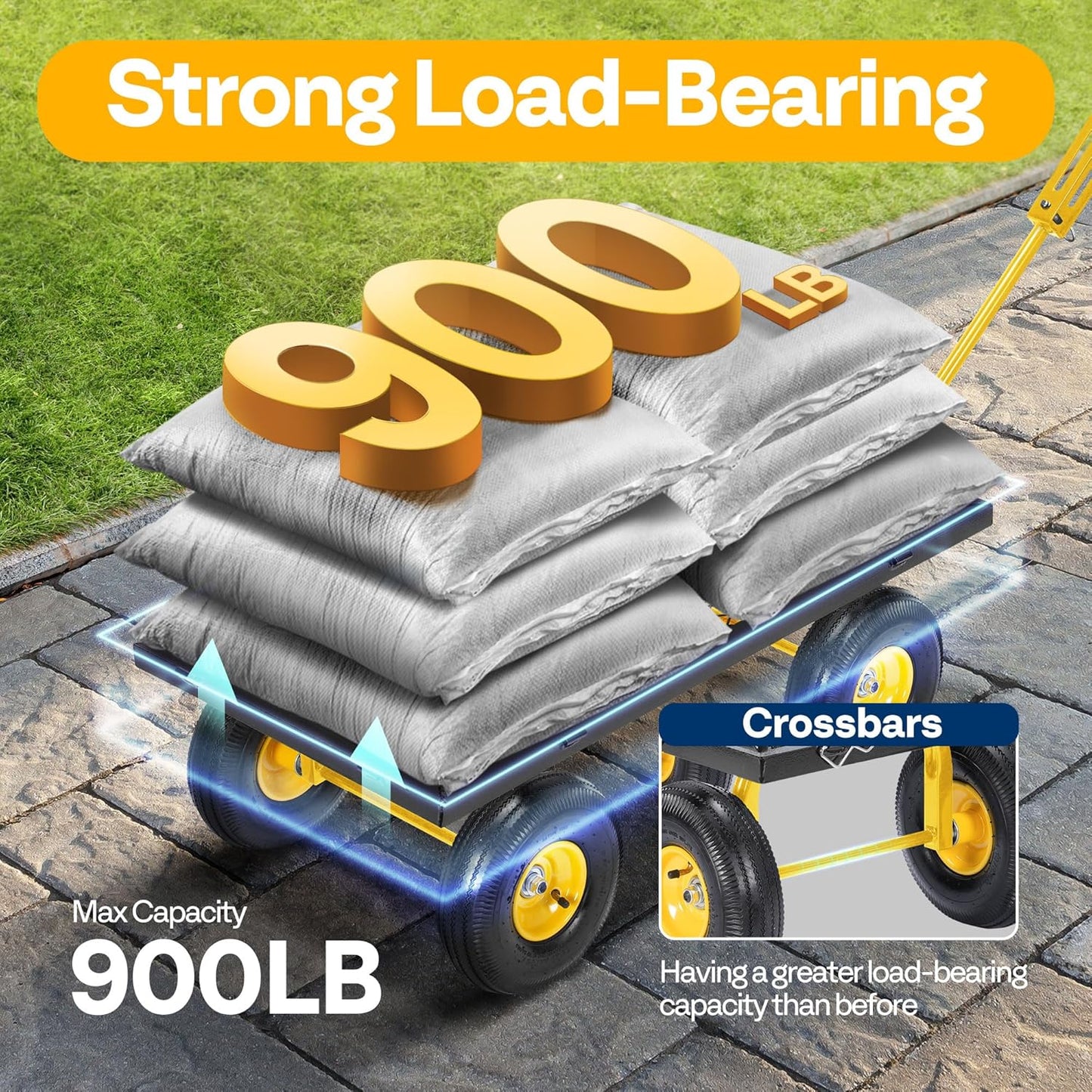 VIVOHOME Garden Cart Steel Heavy Duty 900 LBS Yard and Garden Wagon with 10 inch Tire and Handle Attach to ATV or Tractor Black