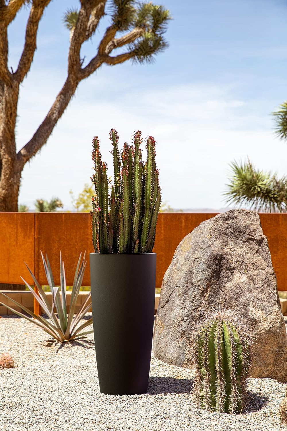 Veradek Mason Series Vega Planter - Round Tall Planter for Indoor or Outdoor Porch/Patio | Made from Plastic-Stone Composite with Drainage Holes | Modern Décor for, Flowers, Interior Plants