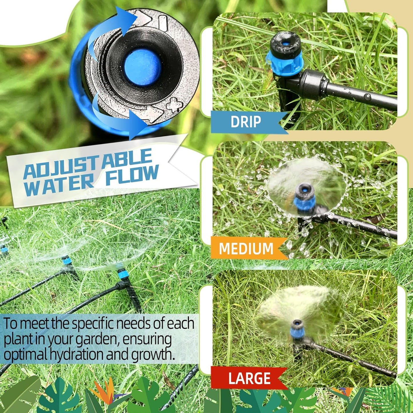 60PCS Push-to-Fit Drip Irrigation Emitters for 1/4 inch Irrigation Tubing, Adjustable 360 Degree Vortex Drip Emitters with Stake, Irrigation Dripper Sprinklers for Drip Irrigation System