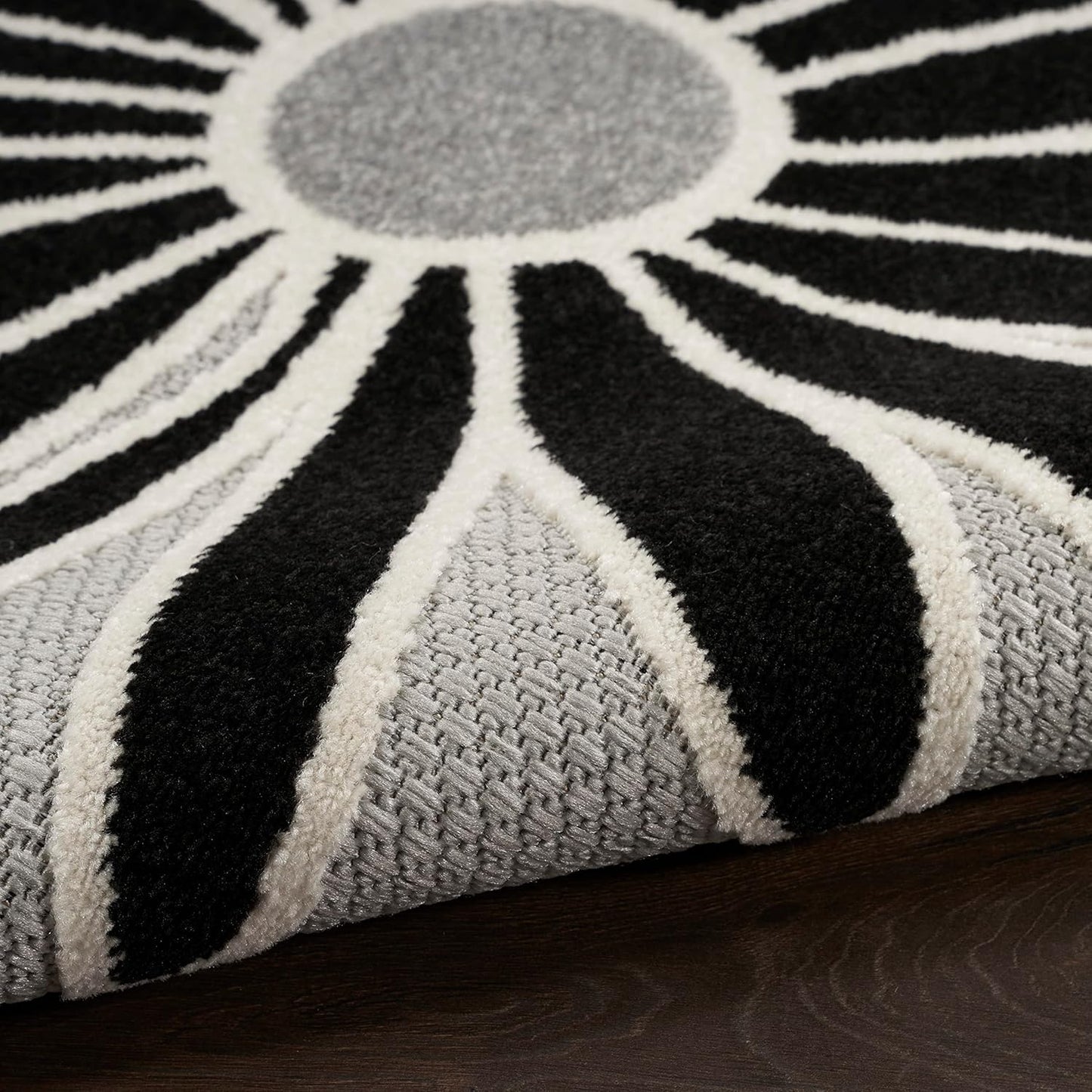 Nourison Home Aloha Indoor/Outdoor Black White 2'8" x 4' Area Rug, Easy Cleaning, Non Shedding, Bed Room, Living Room, Dining Room, Backyard, Deck, Patio (3x4)