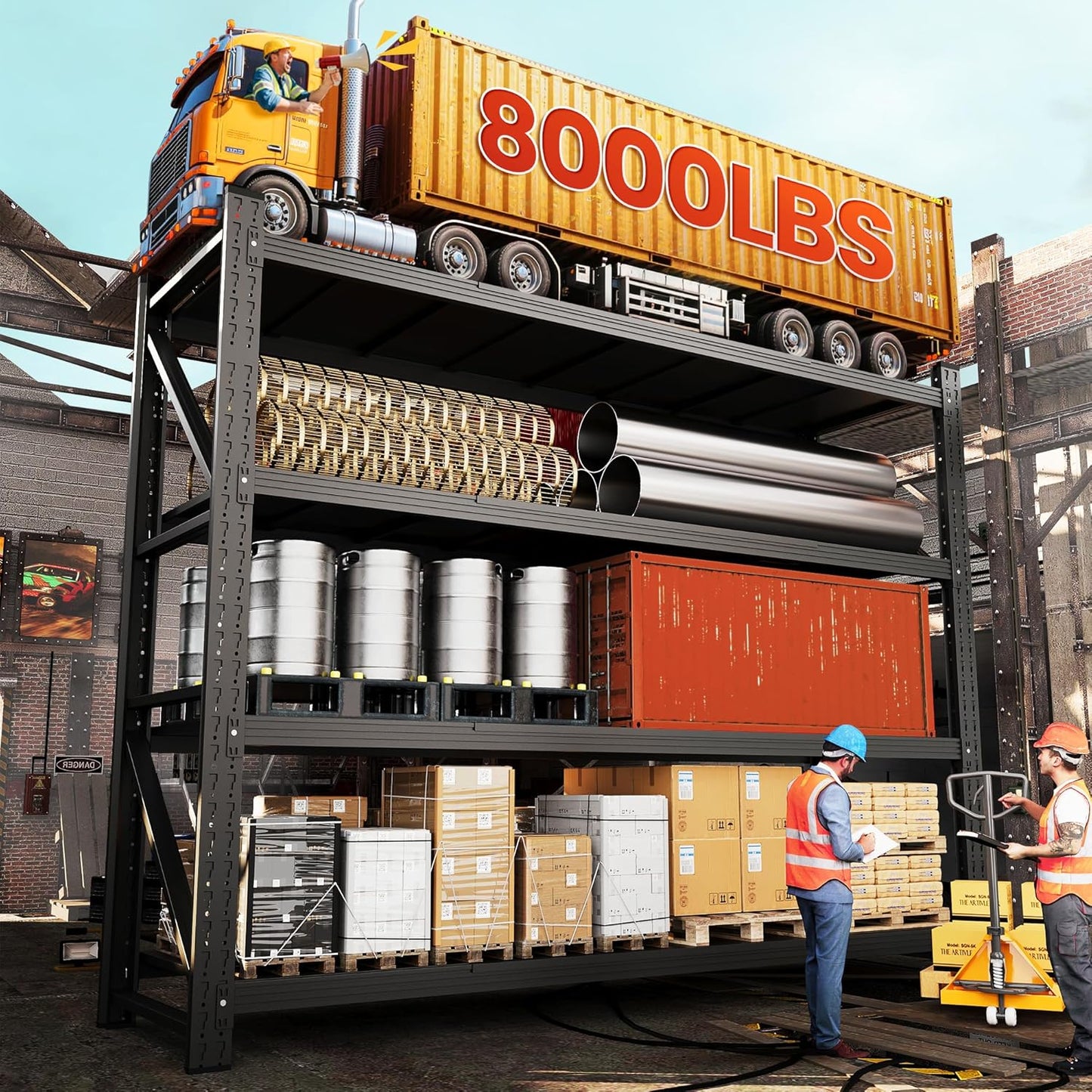 75” W Heavy Duty Metal Shelf, 8000LBS Metal Garage Shelving Units, 4 Tier Storage rack shelves, Steel Industrial Shelving , Adjustable Standing Shelf for Basement/Warehouse 75"W x 24"D x 70"H, Black