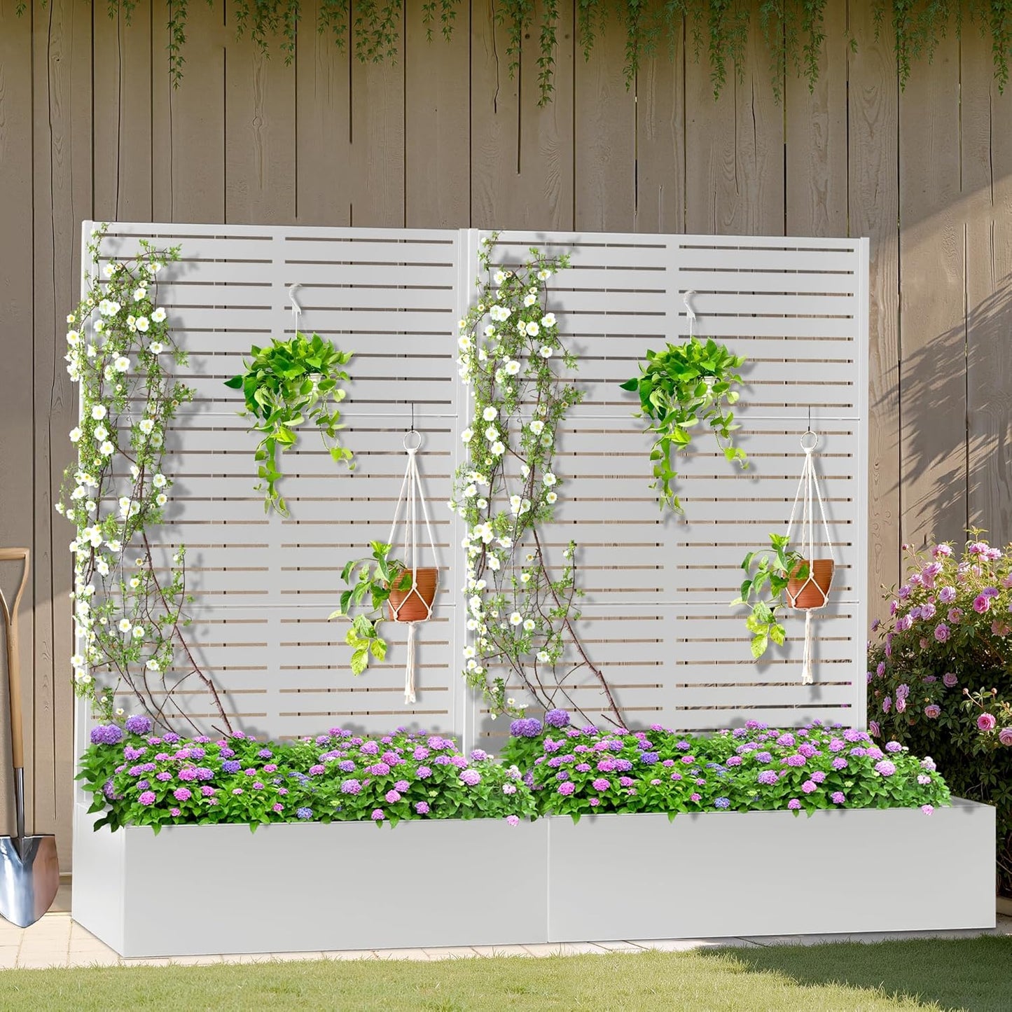 Metal Planter Box with Trellis, Heavy-Duty Raised Garden Bed for Climbing Plants, Drainage Hole, Outdoor Planter Box with Privacy Screen,47''L×16''W×71''H