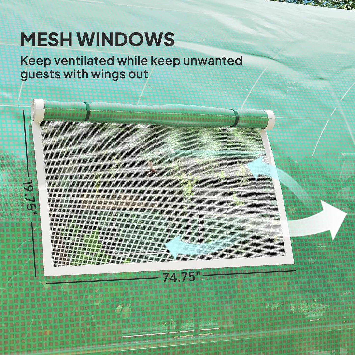 Outsunny 20' x 10' x 6.6' Walk-in Tunnel Greenhouse with Upgraded Structure, Outdoor Green House with 2 Hinged Doors, 8 Mesh Windows, Gardening Plant Warm House Tent, Green