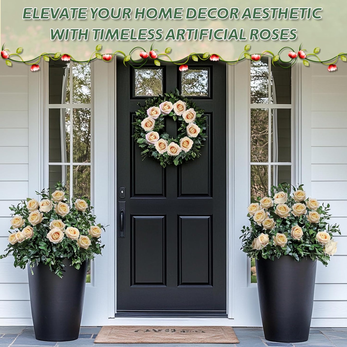 30 PCS Fake Champagne Roses, Artificial Flowers Bulk Realistic Silk Faux Rose with Stems for Wedding Decorations, Bridal Bouquets, Mother's Day Thanksgiving DIY Floral and Home Decor