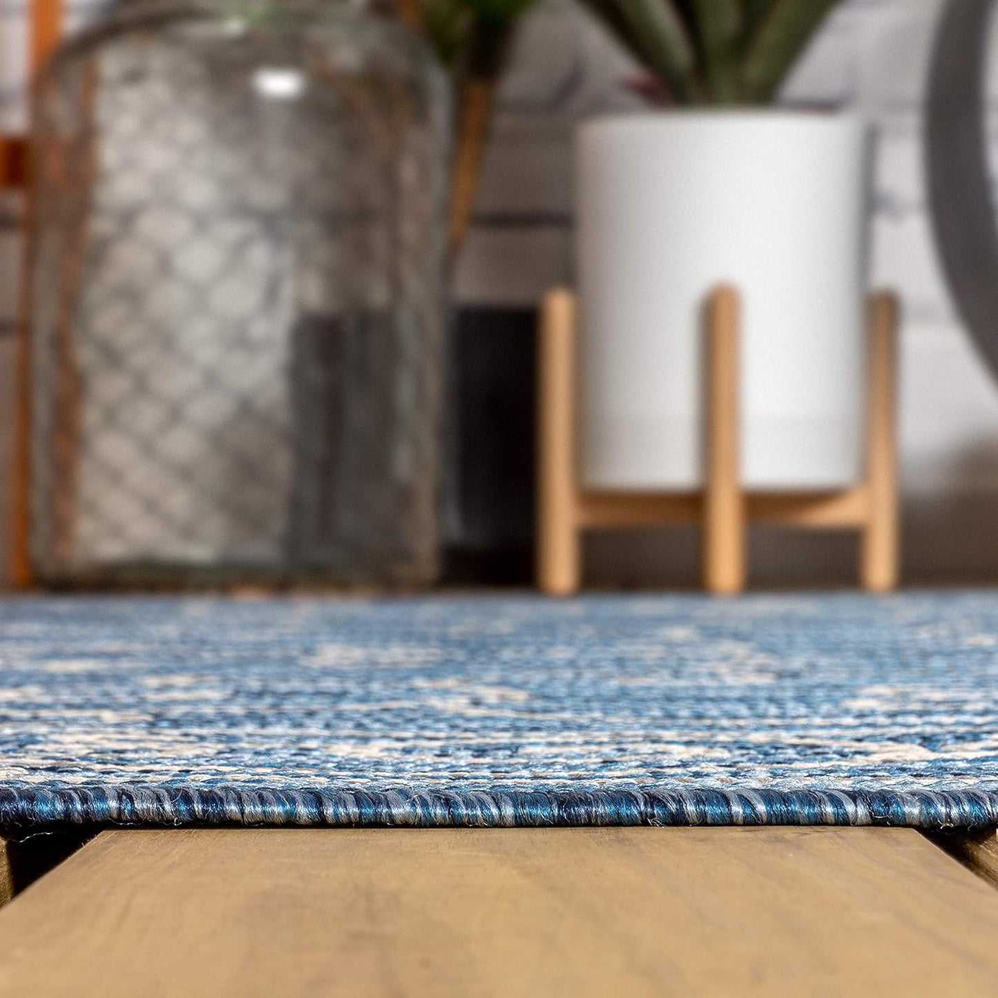 JONATHAN Y SMB106D-8SQ Charleston Vintage Filigree Textured Weave Navy/Gray 8' Square Indoor/Outdoor Area Rug, Pet Friendly, Non-Shedding, Stain Resistant, Easy-Cleaning for Backyard, Patio, Porch