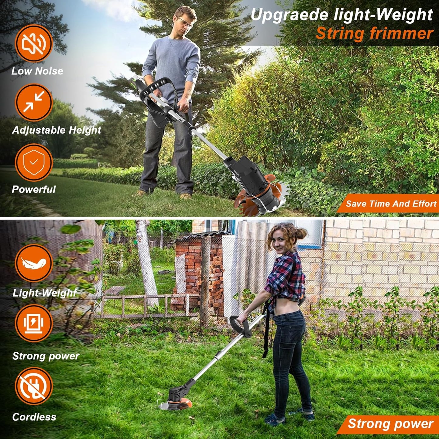 Electric Weed Wacker Lightweight 21V with 2 Li-ion Batteries Cordless Weed Wacker 1 Charger and 16 Blades, for Yard, Lawn, Garden, Shrub Trimming (Black)