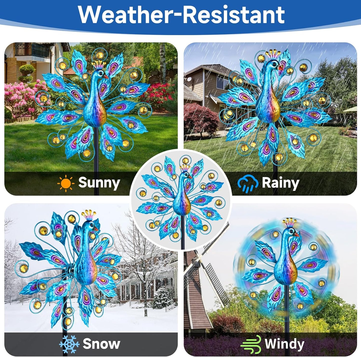 Wind Spinner for Yard and Garden Peacock Windmill Outdoor Metal Kinetic Art Wind Sculpture for Yard Patio Lawn Decoration 55 Inch,Gifts for Women