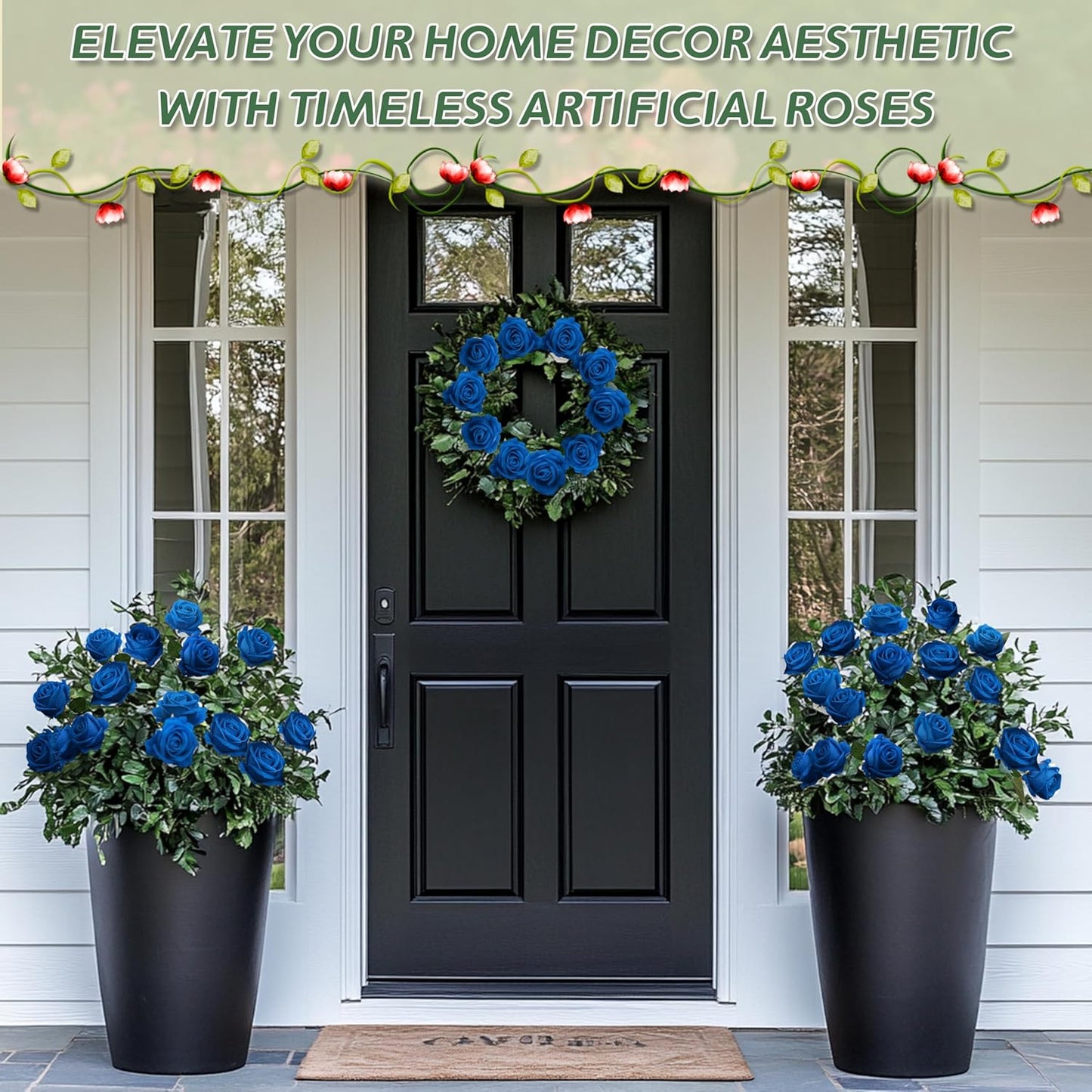 30 PCS Fake Blue Roses, Artificial Flowers Bulk Realistic Silk Faux Rose with Stems for Wedding Decorations Romantic Gifts Anniversary Celebration Bridal Bouquets DIY Floral Arrangement Home Decor