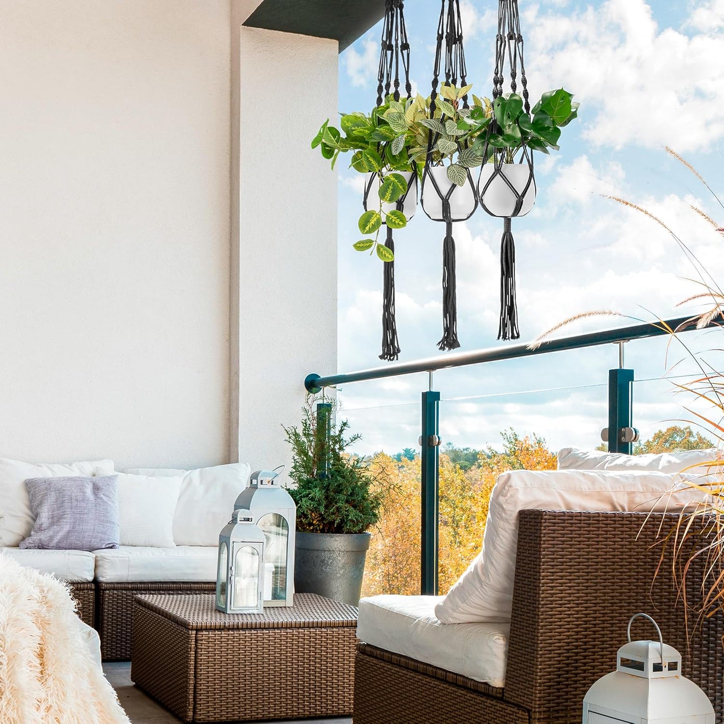 Sorbus Macrame Plant Hanger (4 Pack) Indoor Outdoor Hanging Plant Pots Cotton Rope, Elegant for Home, Patio, Garden (Black)