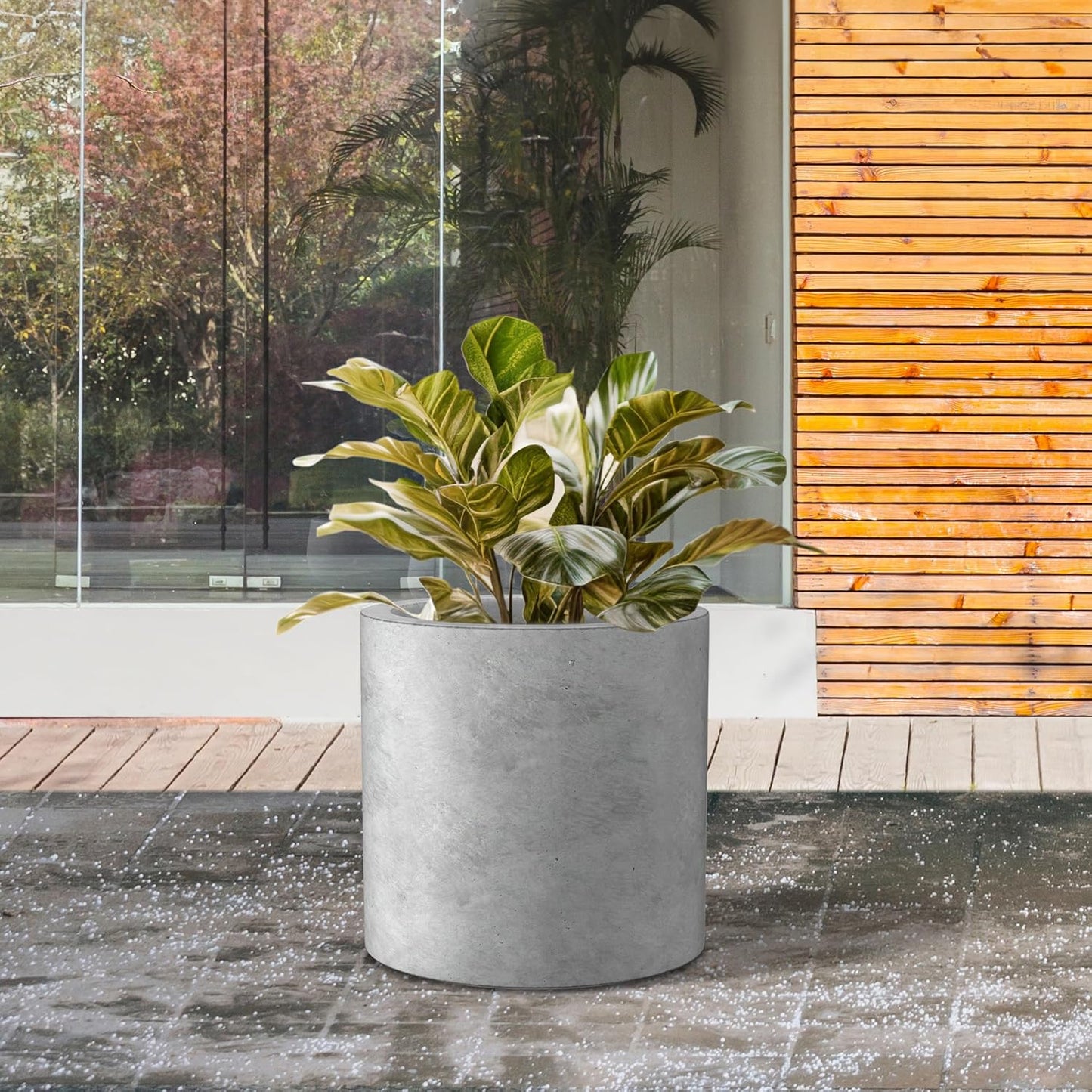 Kante 9.8" Dia Round Concrete Planter, Modern Style Large Cylindrical Plant Pot with Drainage Hole and Rubber Plug for Indoor Outdoor Patio, Natural Concrete