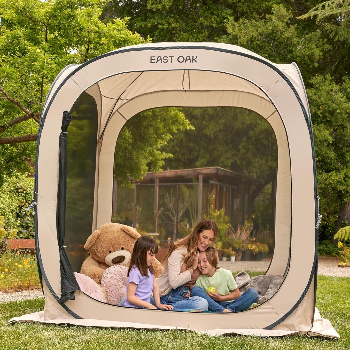 EAST OAK Screen House Tent Pop-Up, Portable Screen Room Canopy Instant Screen Tent 4 x 4 FT with Carry Bag for Patio, Backyard, Deck & Outdoor Activities, Beige