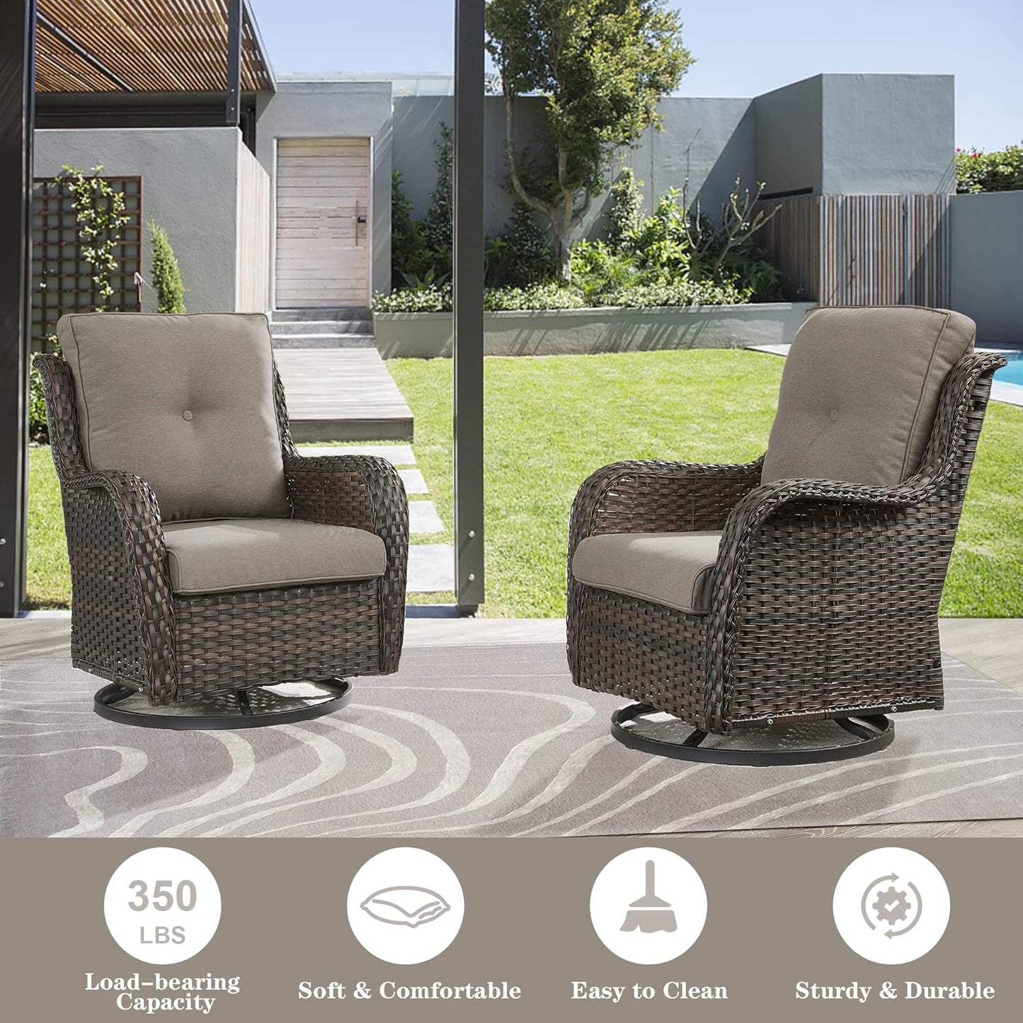 Outdoor Swivel Rcoker Patio Chairs - Outdoor Swivel Patio Chairs Set of 2 Wicker Chair Patio Furniture Sets with Covered Cushion for Porch Deck Balcony Garden, Gray