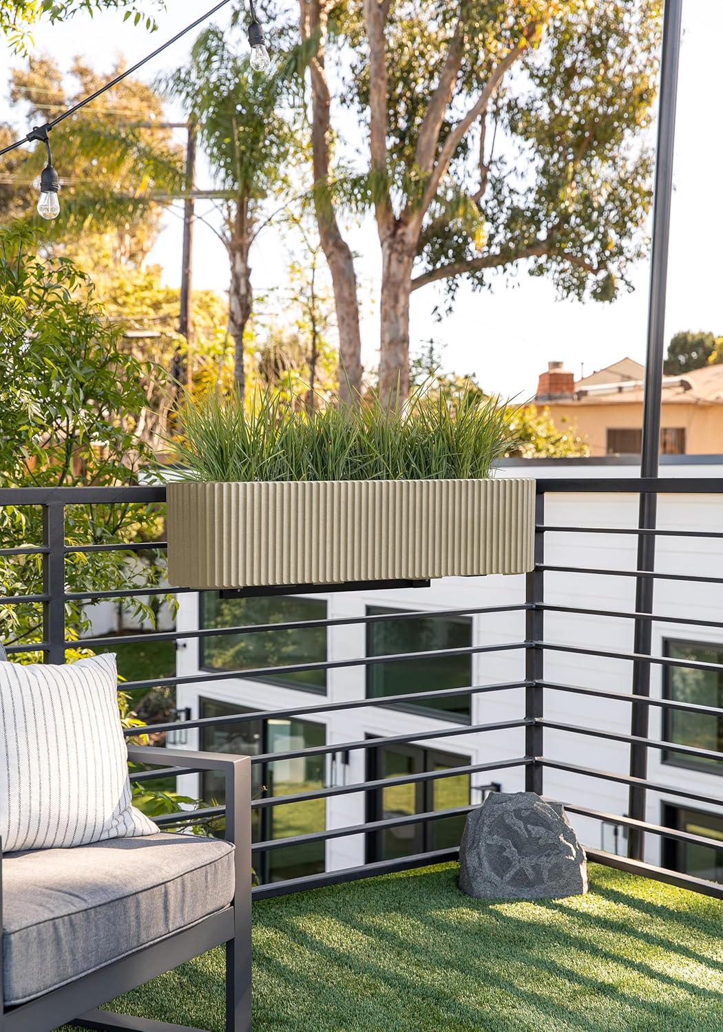 Veradek Demi Series Railing Planter - Hanging Planter Box for Windowsill/Balcony | Plastic-Stone Composite w/Railing Bracket | Modern Décor for Flowers