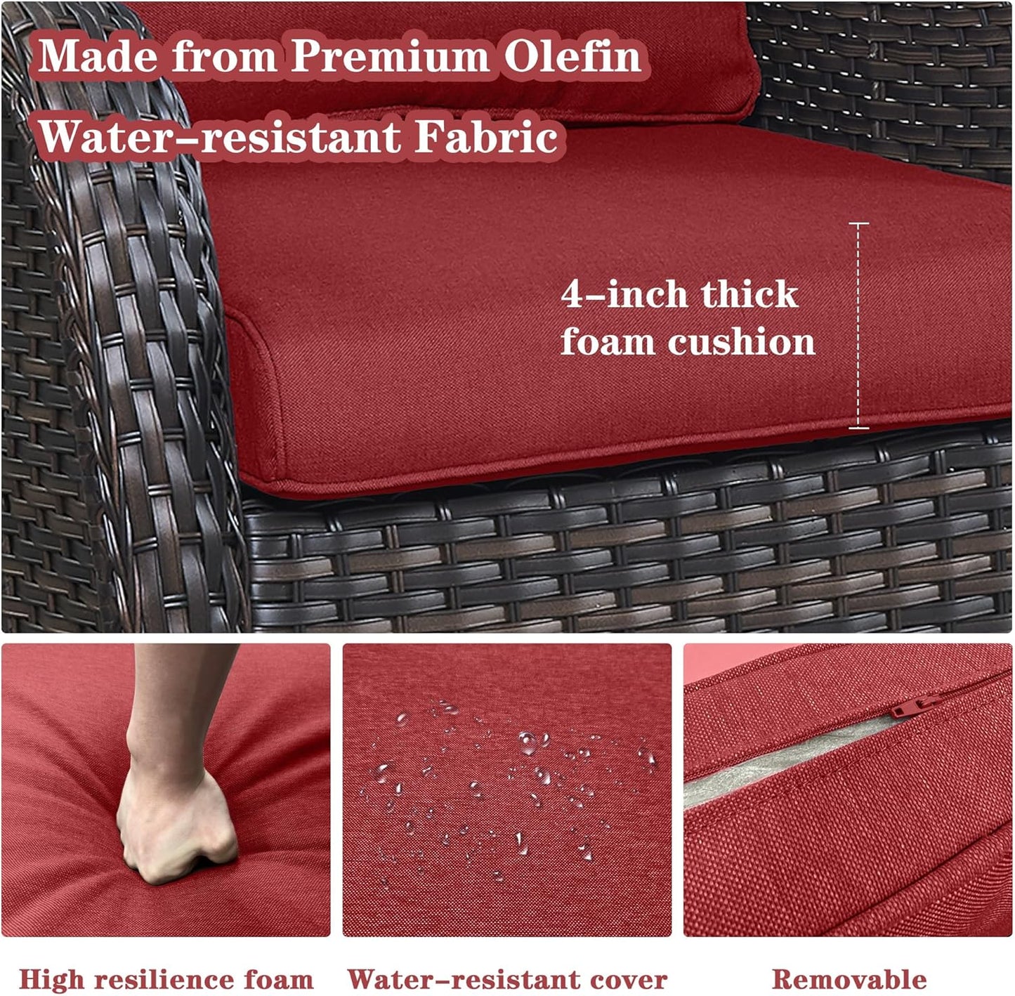 4 Pieces Patio Furniture Sets, Wicker Patio Swivel Glider Chair with Ottomans, Outdoor Furniture Set for Outside Porch, Deck, Balcony, Garden