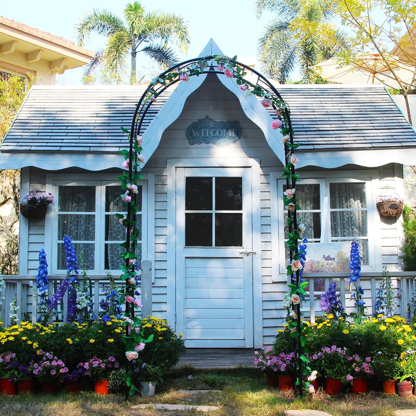 Metal Garden Arch, Wedding & Event Decoration, 94.5" H x 45.3" W Garden Arbor Trellis for Climbing Plants, Assemble Easily for Wedding Garden Arch Bridal Party Decoration High Arbor