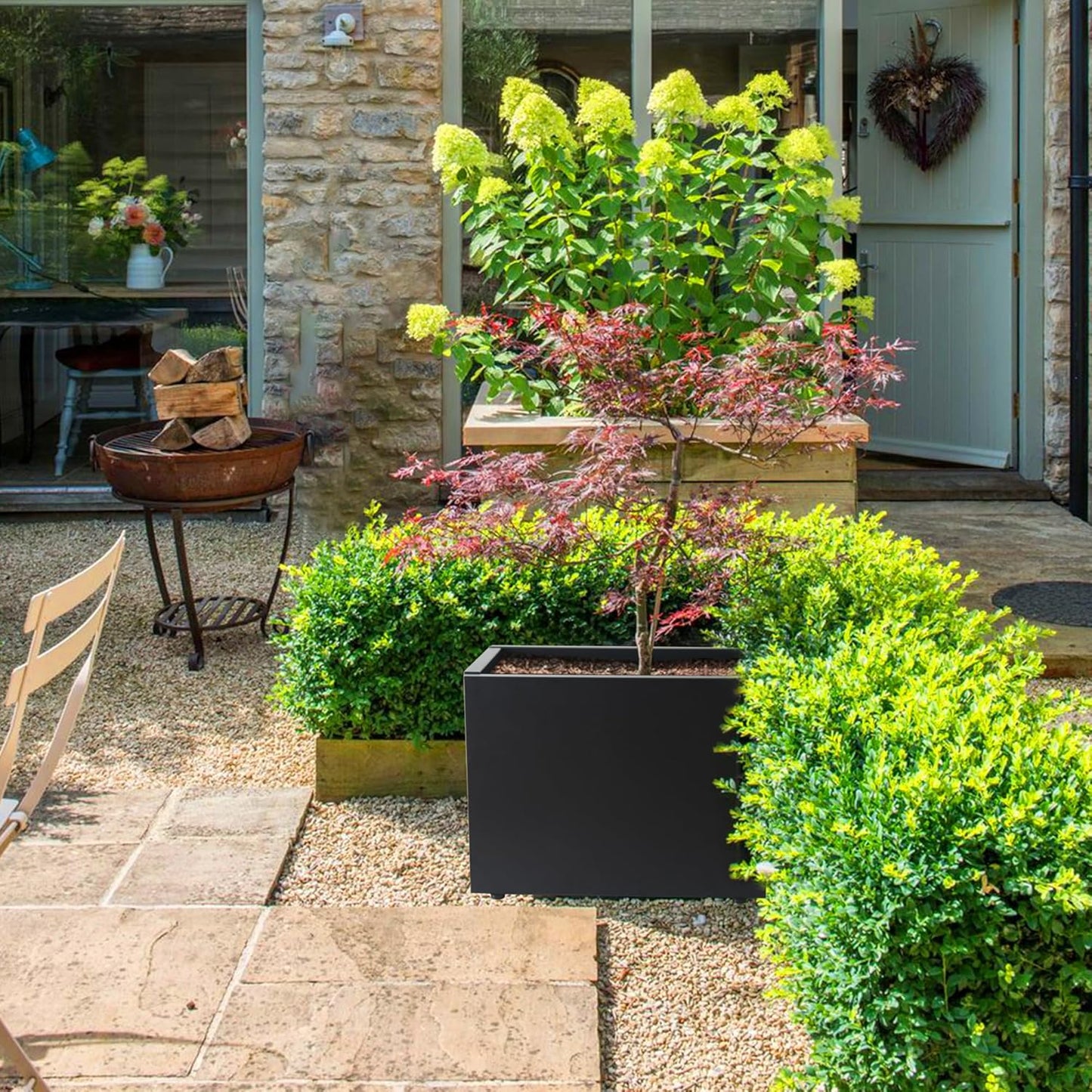 Metal Planter Box Rectangular Planter, 15.7" Lx 9.8" Wx 11.8" H Black Small Planters with Drainage Holes, Galvanized Steel Tall Planters for Patio/Porch