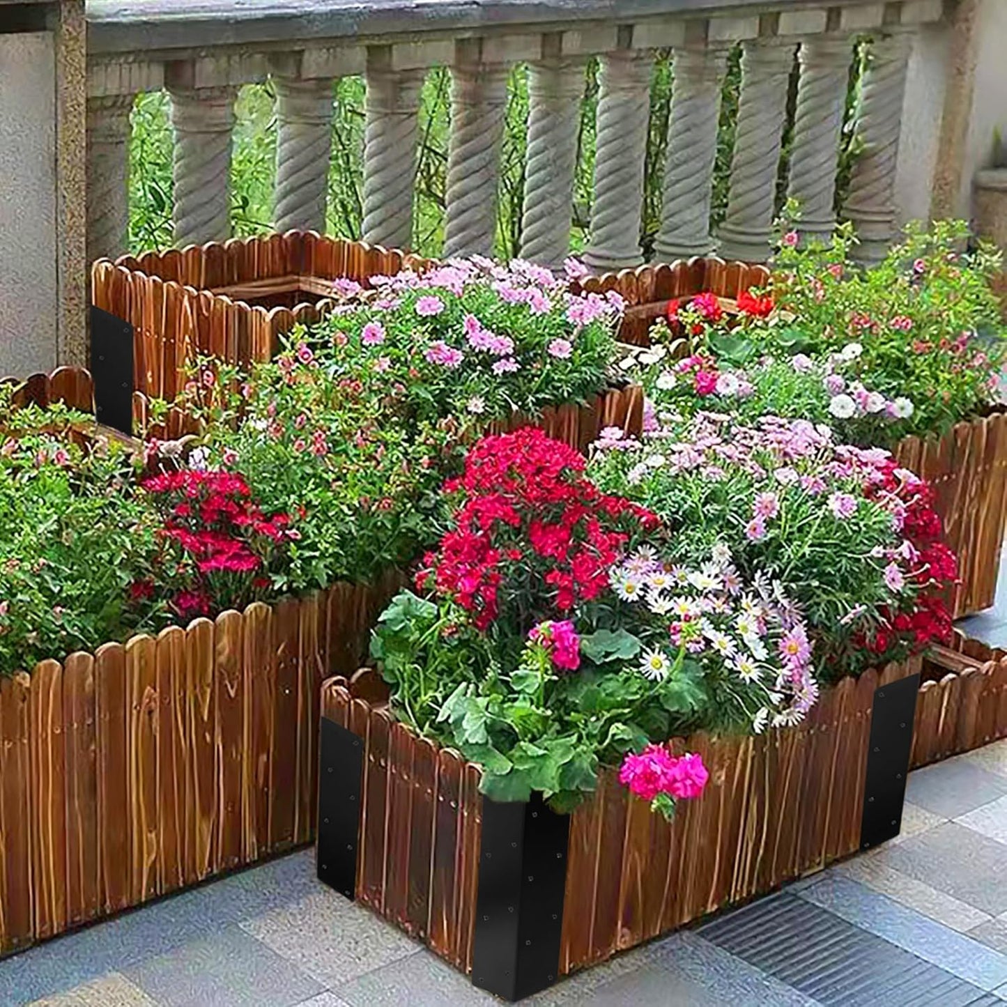 12 Pcs Raised Garden Bed Corner Brackets for 12''-24'' Flower Vegetable Furniture Planter Wood Garden Bed Box, 11 x 3 x 3 Black Metal Corner Brackets Decorative with Screws