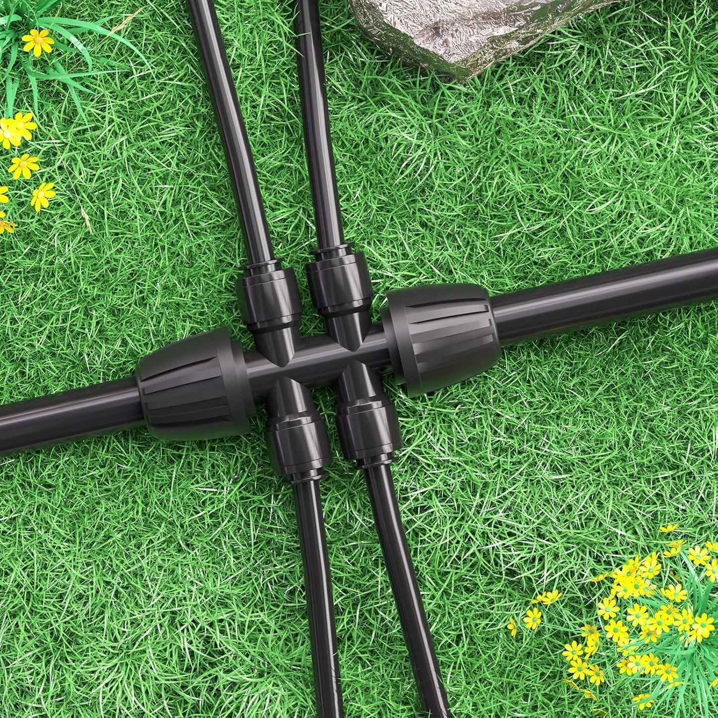 4 Packs 1/2''to 1/4''Barbed Tee Quick Connector,Drip Irrigation Fittings for 4-Way Connector