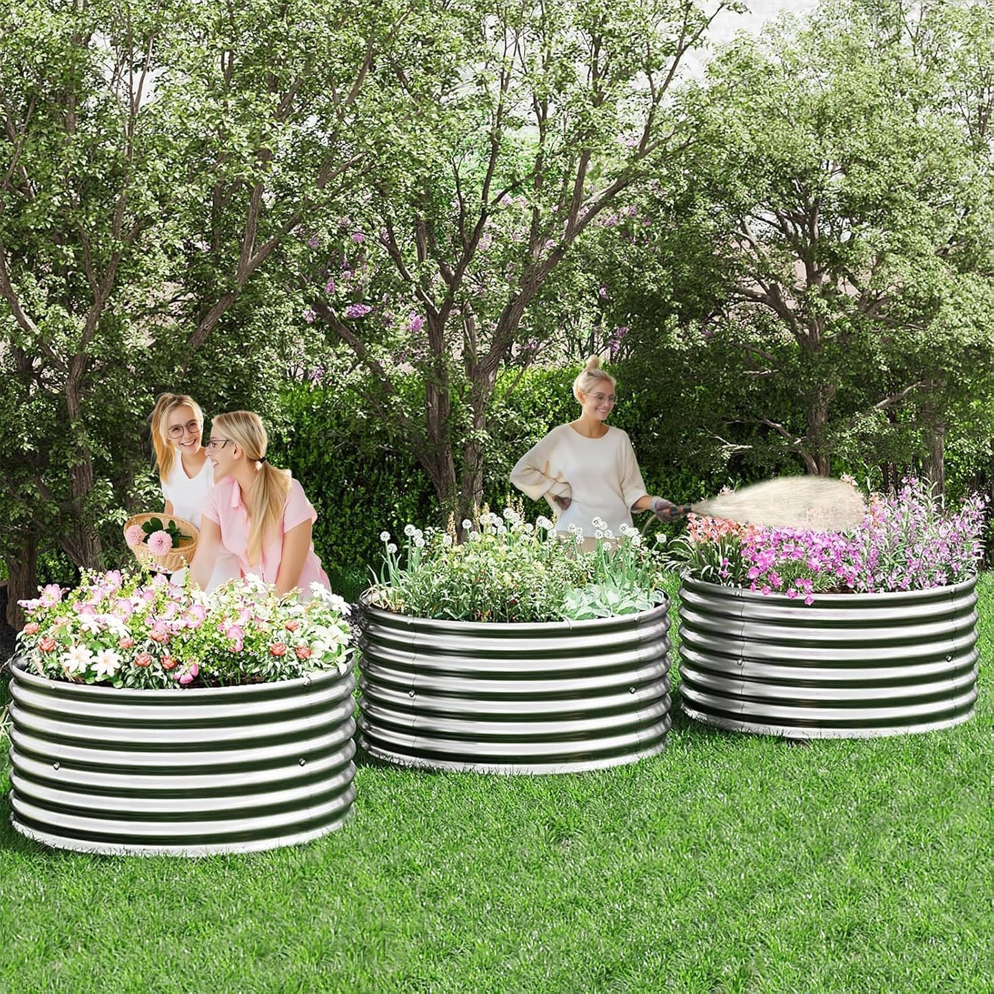 4 Pack 2x2FT Round Galvanized Raised Garden Bed Outdoor,Metal Garden Bed for Vegetables,Steel Raised Beds for Gardening,Above Ground Garden Box for Flower