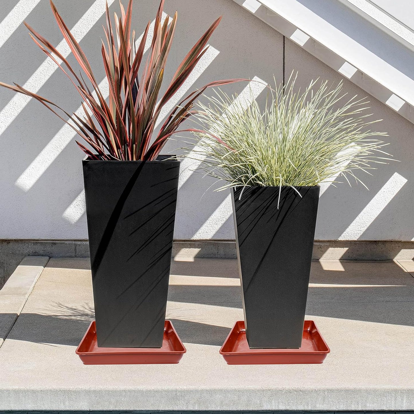 2 Pack Square Plant Saucer 20 22 Inch, Extra Large Plant Saucers, Heavy Plastic Water Tray Tor Plants, Planters for Indoors and Outdoors Plants, Deep Plant Trays for Pots (20 inch, Terracotta)