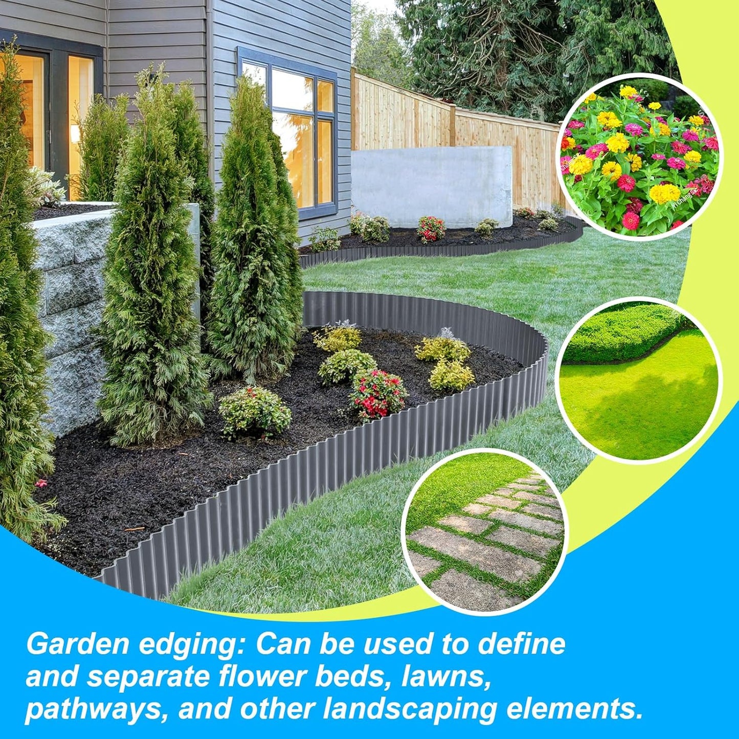 LAVEVE Corrugated Metal Garden Edging 6" x 40Ft, Landscape Edging Border for Lawn, Flower Bed, Garden Fence, Paver Edging (Dark Gray)