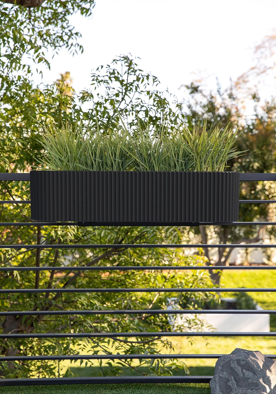 Veradek Demi Series Railing Planter - Hanging Planter Box for Windowsill/Balcony | Plastic-Stone Composite w/Railing Bracket | Modern Décor for Flowers