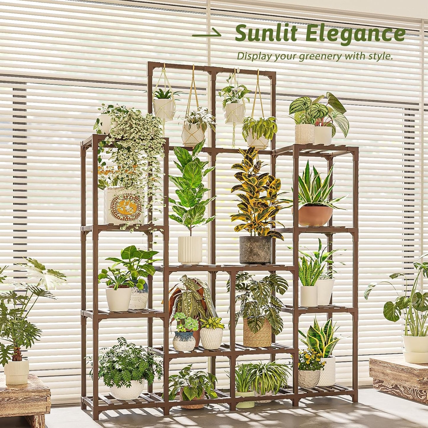 Plant Stand Indoor Outdoor 63" Tall Plant Shelf for Plants 12-Tier Large Plant Sheves for Living Room Heavy Duty Plant Rack Garden Balcony Patio Hanging Planter