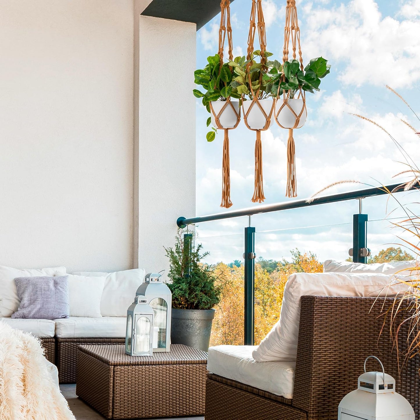 Sorbus Macrame Plant Hanger (8 Pack) Indoor Outdoor Hanging Plant Pots Cotton Rope, Elegant for Home, Patio, Garden (Brown)