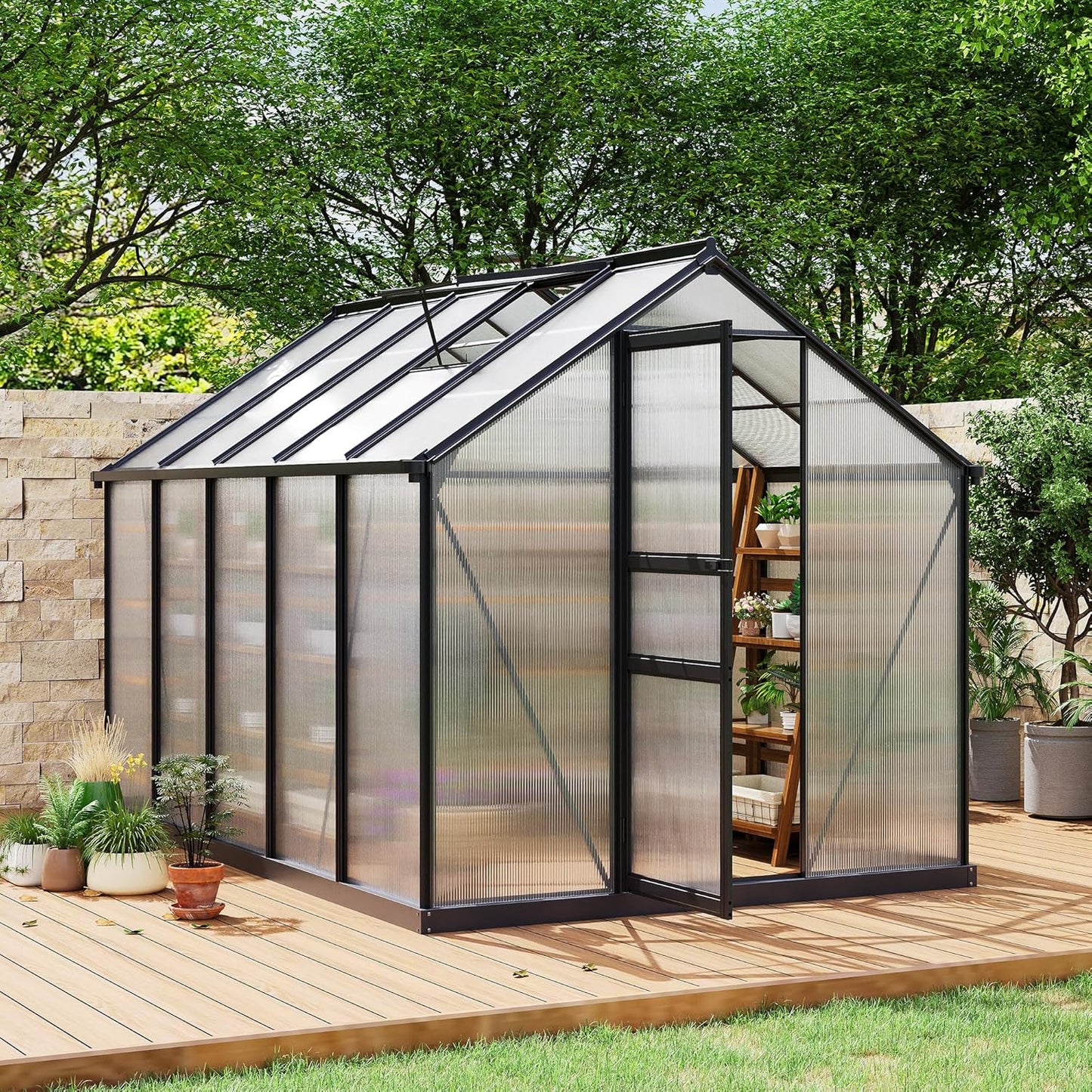 6×10FT Polycarbonate Greenhouse for Outdoors, Large Walk in Green House Kit and Winter Garden Planting, Enhanced Aluminum Green Houses for Outside to Protect Vegetables or Plants