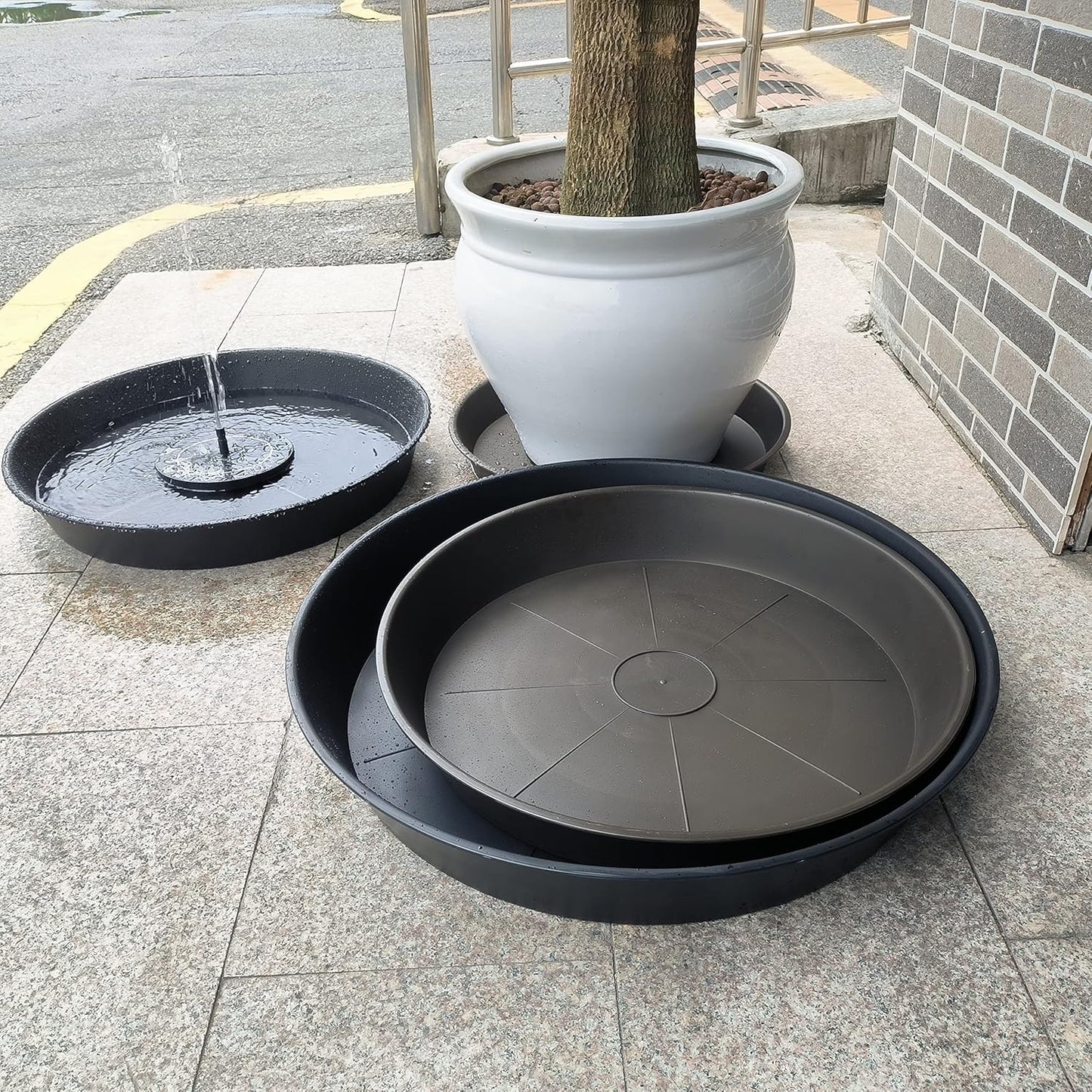 4 Pack of 16 17 inch Plant Saucer (15 inch Base), 2.3" Depth, Heavy Duty Deep Plant Trays for Pots, Plastic Plant Saucers for Indoors, Bird Bath Bowls, Drip Trays for Planter (17", Black)