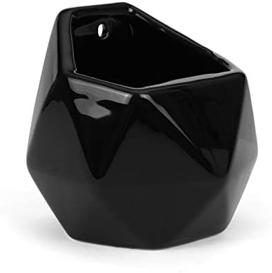 Milltown Merchants Succulent Wall Planters - Ceramic Wall Mounted Planters - Succulent Plant Pots - Hanging Vases (1 Pack/Geometric/Black)