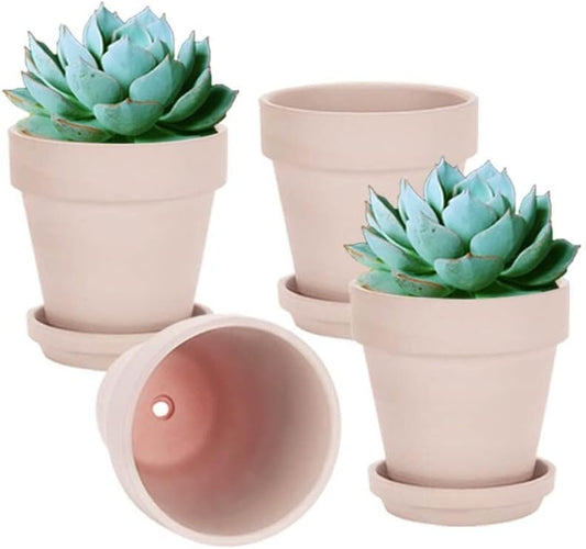 vensovo 6 Inch Pink Terracotta & Clay Pots for Plant with Saucer - 4 Pack Medium Terra Cotta Planter with Drainage Hole, Flowerpot for Indoor Outdoor Plants, Crafts, Wedding Favor