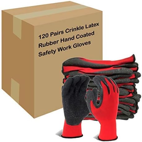 Evridwear Crinkle Latex Rubber Hand Coated Safety Work Gloves for Men Women General Multi Use Construction Warehouse Gardening Assembly Landscaping (M-Size) Red 120 Pairs Pack