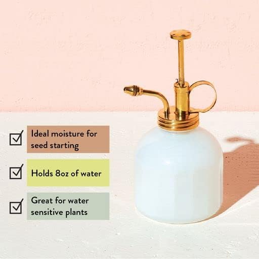 Modern Sprout Plant Mister, 8 oz Indoor Watering Can, Aesthetic Plant Sprayer & Water Mister Spray Bottle, Garden Watering Can for Seed Starting, Vintage-Inspired Gift for Green Lovers - White