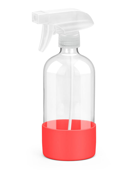 Glass Spray Bottles with Silicone Sleeve Protection, Empty 16OZ Reusable Spray Bottles, Refillable Containers with Spray Nozzles for Cleaning Solutions, Plants and Essential Oils 1 Pack Red